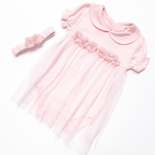 سارافون زیردکمه‌دار تل شش‌گل صورتی