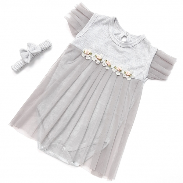 سارافون زیردکمه‌دار تل پنج‌گل طوسی