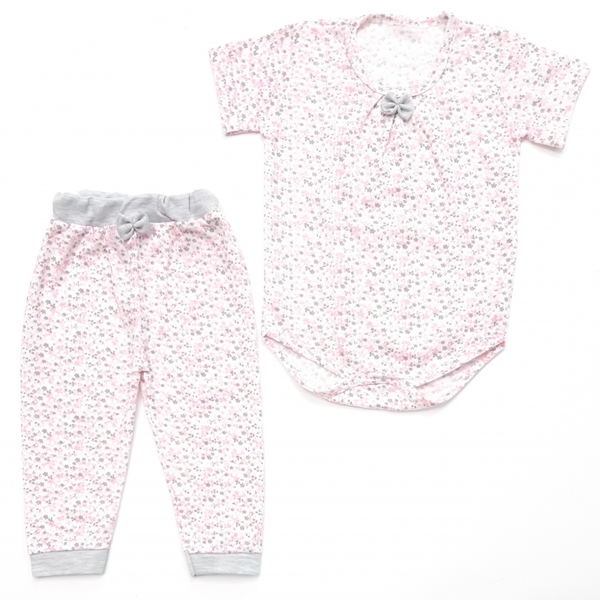 زیرکوتاه شلوار گل صورتی طوسی