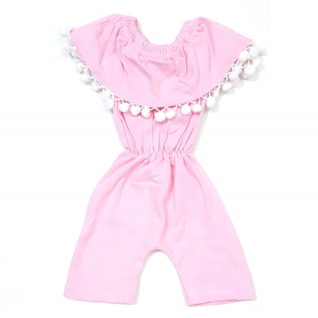 رامپر یقه‌دلبری پوم‌دار صورتی