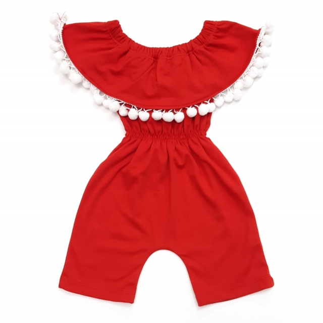 رامپر یقه‌دلبری پوم‌دار قرمز