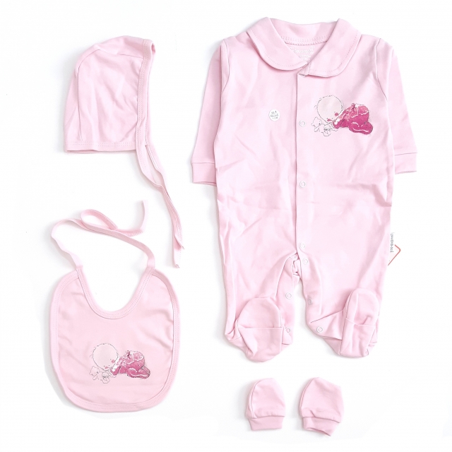 سرهمی پیشبند کلاه دستکش نی‌نی صورتی