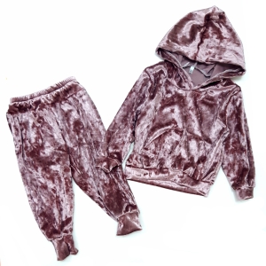 هودی شلوار مخمل صورتی