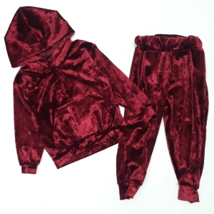 هودی شلوار مخمل زرشکی