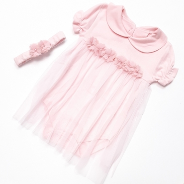 سارافون زیردکمه‌دار تل شش‌گل صورتی