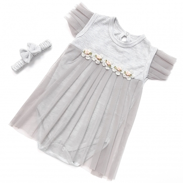 سارافون زیردکمه‌دار تل پنج‌گل طوسی