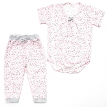 زیرکوتاه شلوار گل صورتی طوسی