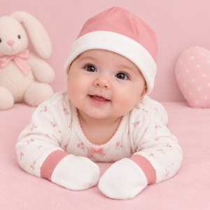 کلاه گرد دستکش گلبهی سفید