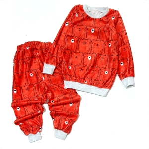 بلوز شلوار مخمل خرسی قرمز