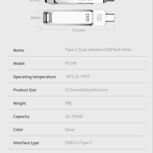 فلش مموری   OTG TYPE C دی ام  مدل pd168 ظرفیت 64 گیگابایت