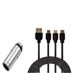 شارژر فندکی مدل Q30 به همراه کابل تبدیل USB-C/MiroUSB/لایتنینگ