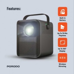 پروژکتور هوشمند قابل حمل پرودو مدل Porodo Portable Projector PD-HDPRJAN-BK