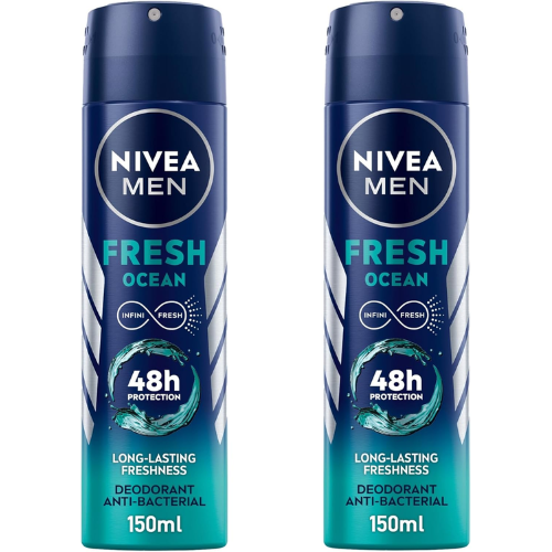 NIVEA MEN Deodorant Spray for Men, Fresh Ocean Aqua Scent, 2x150ml