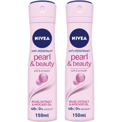 NIVEA Antiperspirant Spray for Women, Pearl & Beauty Pearl Extracts, 2x150ml