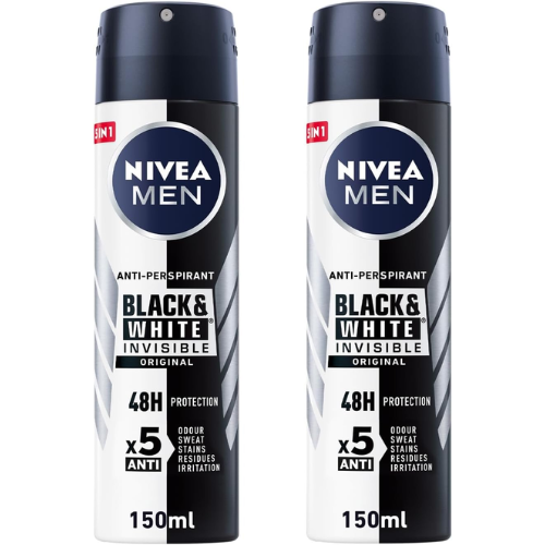 NIVEA MEN Antiperspirant Spray for Men, Black & White 2x150ml