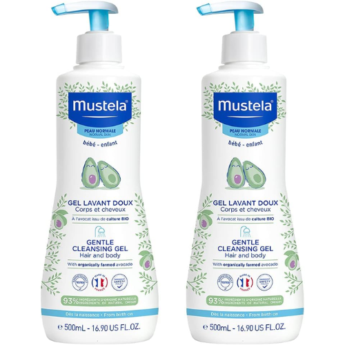 Mustela Baby Gentle Cleansing Gel - Baby Hair &amp; Body Wash Pack of 2 - 500ml