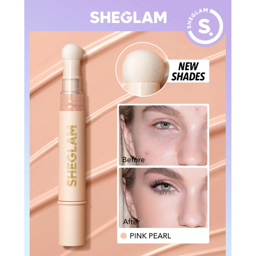 SHEGLAM Complexion Boost Concealer-Pink Pearl Sponge-Head Applicator Matte Liquid Concealer Long Lasting Brightening Color Corrector Weightless All-Day Long Lasting Hydrating