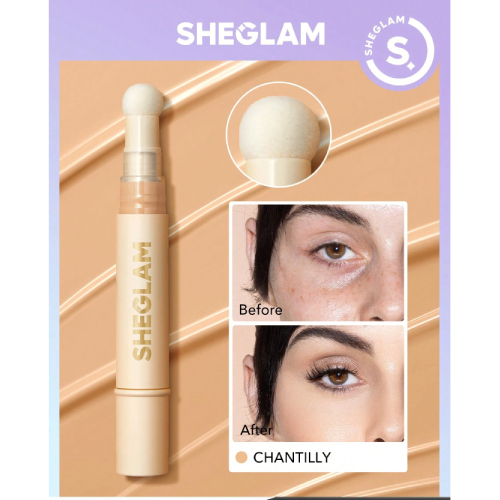 SHEGLAM Complexion Boost Concealer-Chantilly Sponge-Head Applicator Matte Liquid Concealer Long Lasting Brightening Color Corrector Weightless All-Day Long Lasting Hydrating