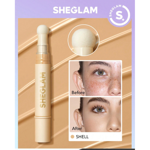 SHEGLAM Complexion Boost Concealer-Shell Sponge-Head Applicator Matte Liquid Concealer Long Lasting Brightening Color Corrector Weightless All-Day Long Lasting Hydrating