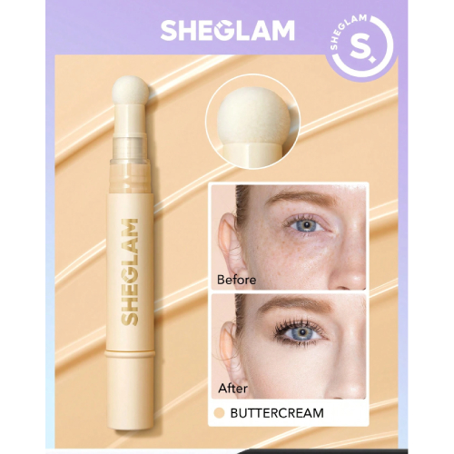 SHEGLAM Complexion Boost Concealer-Buttercream Sponge-Head Applicator Matte Liquid Concealer Long Lasting Brightening Color Corrector Weightless All-Day Long Lasting Hydrating