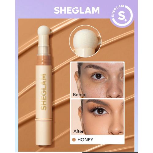 SHEGLAM Complexion Boost Concealer-Honey Sponge-Head Applicator Matte Liquid Concealer Long Lasting Brightening Color Corrector Weightless All-Day Long Lasting Hydrating