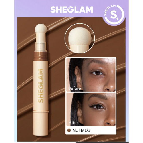 SHEGLAM Complexion Boost Concealer-Nutmeg Sponge-Head Applicator Matte Liquid Concealer Long Lasting Brightening Color Corrector Weightless All-Day Long Lasting Hydrating