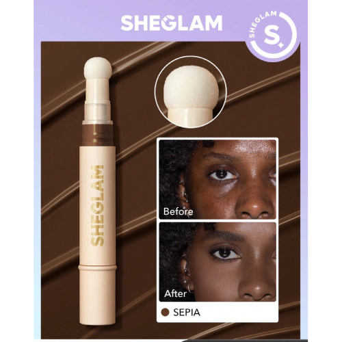 SHEGLAM Complexion Boost Concealer-Sepia Sponge-Head Applicator Matte Liquid Concealer Long Lasting Brightening Color Corrector Weightless All-Day Long Lasting Hydrating