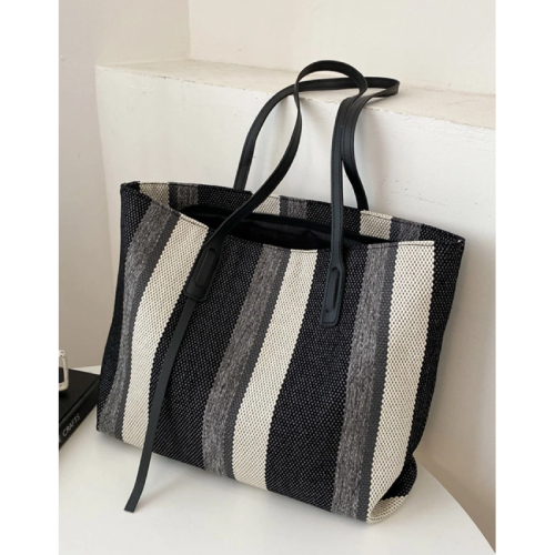 Striped Pattern Tote Bag, Fashion Canvas Shoulder Bag, Women's Large Capacity Handbag, Mothers Day Gift For Mom Stripe Pattern Canvas Tote Bag