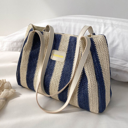 Contrast Stripe Design Simple Casual Tote Bag