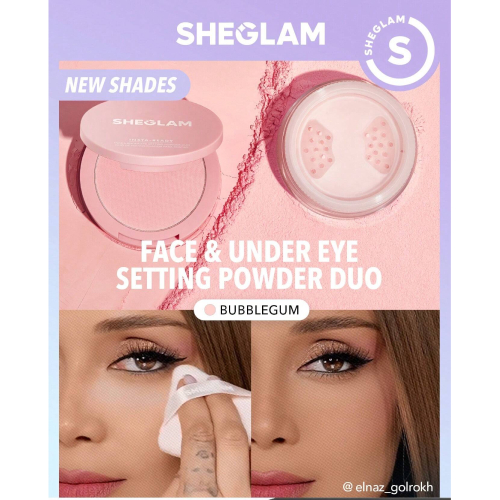 SHEGLAM Insta-Ready Face & Under Eye Setting Powder Duo-Bubblegum 2 In 1 Pink Brightening Oil Control Loose Setting Powder Matte Pore-less Waterproof Long Lasting Pressed Powder
