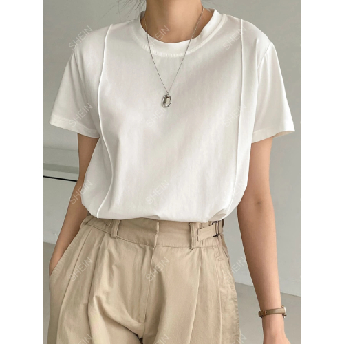 SHEIN Dazy-Less Solid Seam Detail Tee