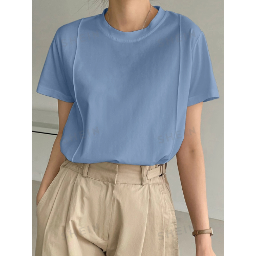 SHEIN Dazy-Less Solid Seam Detail Tee