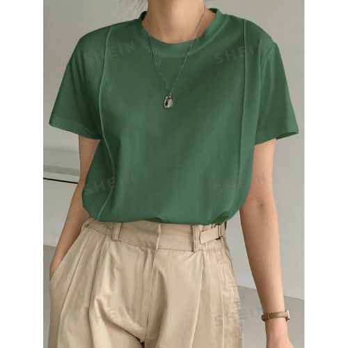 SHEIN Dazy-Less Solid Seam Detail Tee