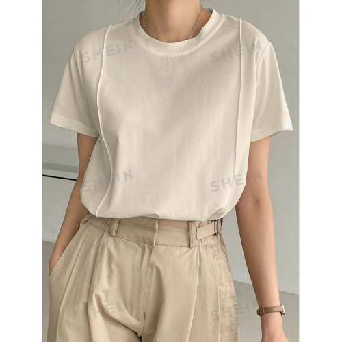 SHEIN Dazy-Less Solid Seam Detail Tee