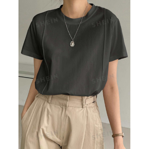 SHEIN Dazy-Less Solid Seam Detail Tee