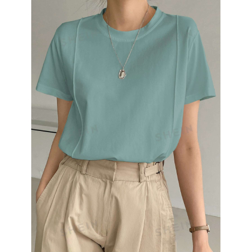 SHEIN Dazy-Less Solid Seam Detail Tee