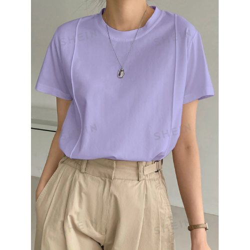SHEIN Dazy-Less Solid Seam Detail Tee
