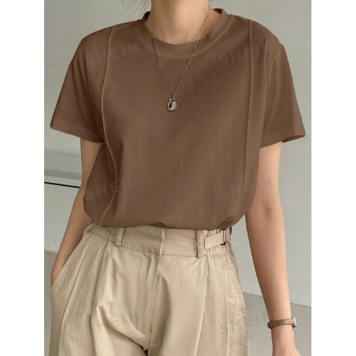 SHEIN Dazy-Less Solid Seam Detail Tee