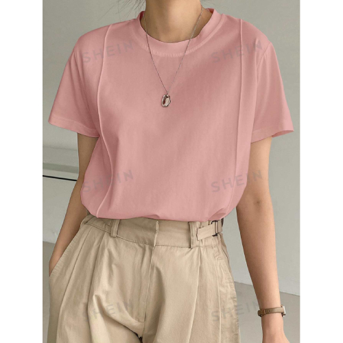 SHEIN Dazy-Less Solid Seam Detail Tee