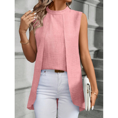 SHEIN Women'S Sleeveless Solid Color Asymmetrical Hem Shirt