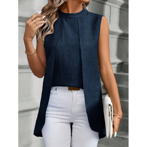 SHEIN Women'S Solid Color Asymmetric Hem Sleeveless Blouse