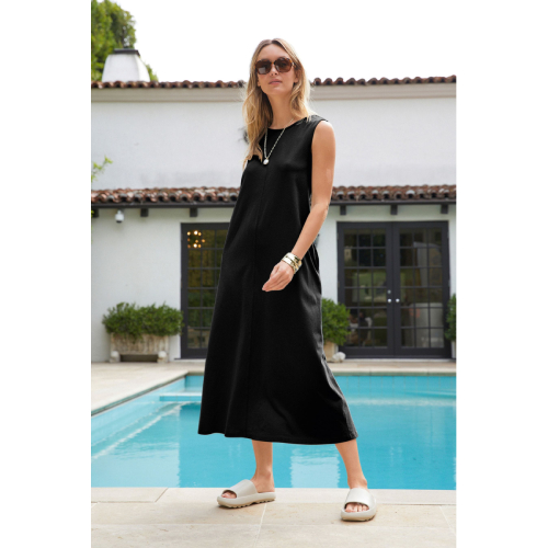 NEXT Petite Black Sleeveless Cotton Jersey Midi Summer Dress
