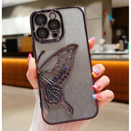 1pc Plating Gradient Glitter Beads & Wing Design Camera Lens Film Case Compatible With iPhone, Shockproof Protective Cover