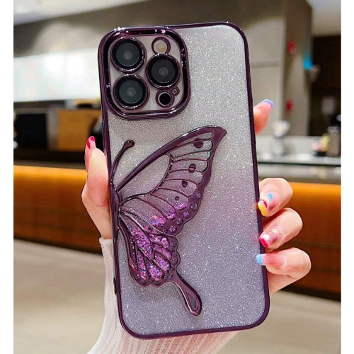 1pc Plating Gradient Glitter Beads & Wing Design Camera Lens Film Case Compatible With iPhone, Shockproof Protective Cover