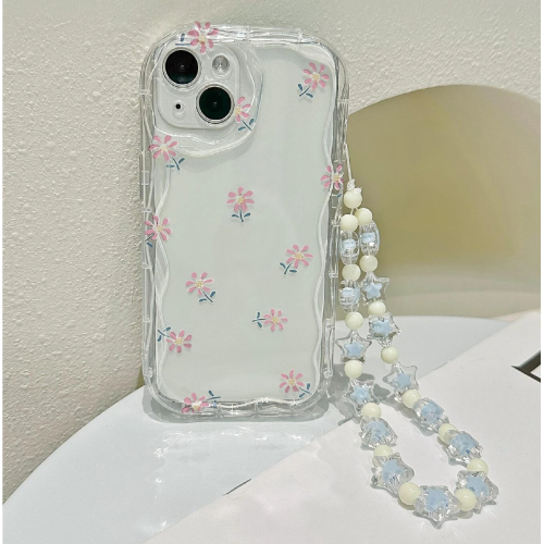 New Creamy Wave Pattern Printed Protective Case Cover With Chain Accessory Compatible With iPhone & Huawei Compatible With iPhone 15/15Pro/15Plus/15Promax