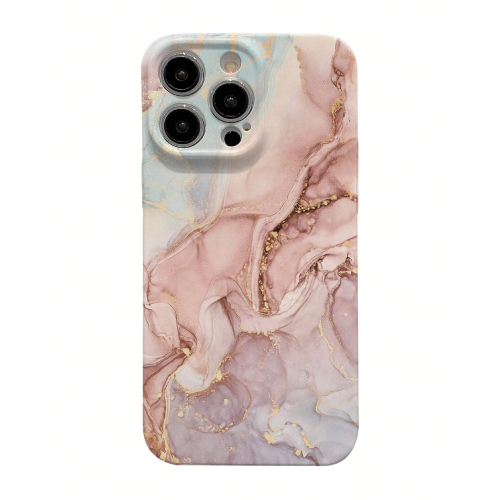 1pc Pink Marble Pattern Full Cover Phone Case For Iphone 15 Series