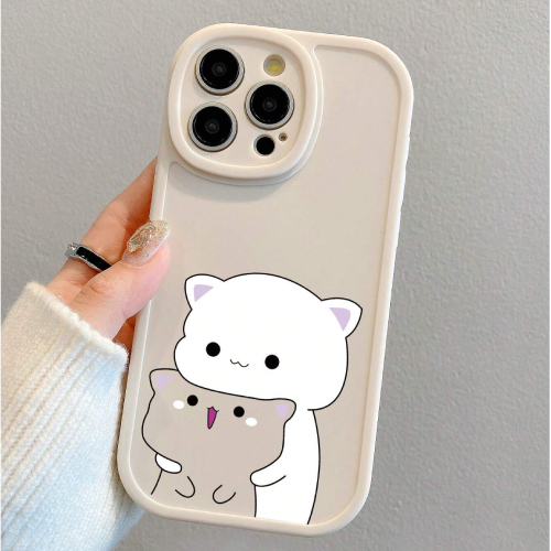 Cartoon Cat Camera Protector Full Coverage Matte Skin Feeling Phone Case In Color For Iphones