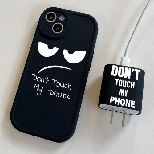 2pcs Slogan Graphic Phone Case & Charger Head Cover Set
