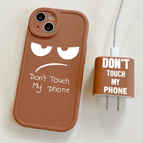 2pcs Slogan Graphic Phone Case & Charger Head Cover Set