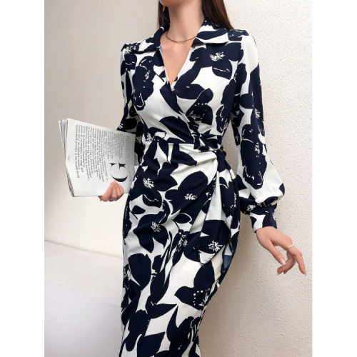 SHEIN Mulvari Women's Floral Print Lantern Sleeve Dress